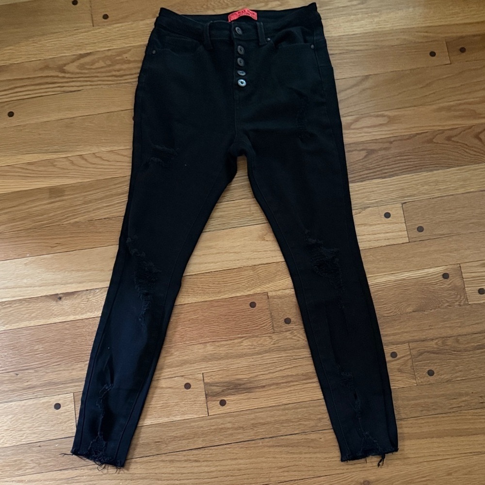 Wax Jeans Black Wash Distressed Denim Button Fly Ankle Jean Size 7